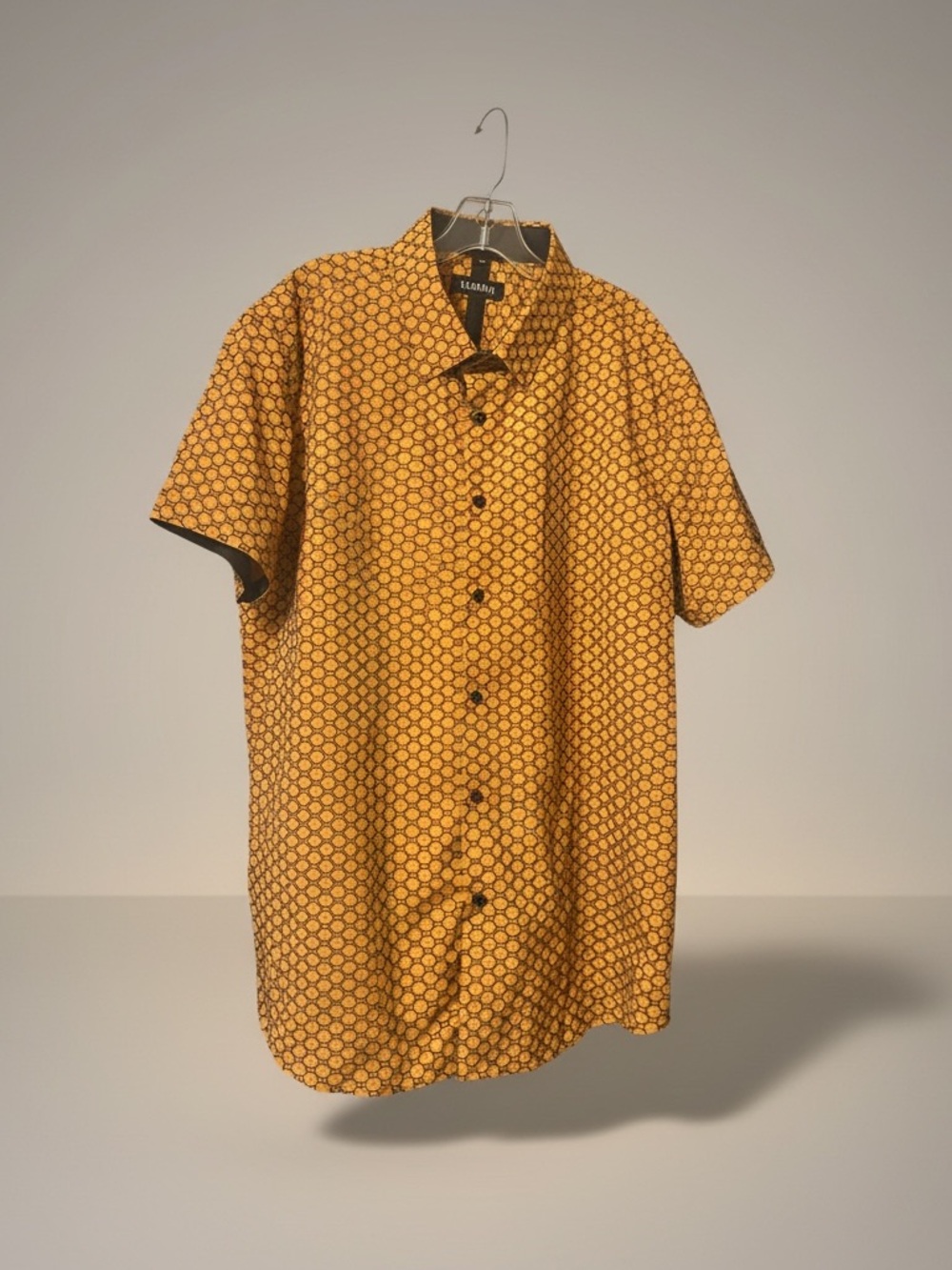 Baldelli Short-Sleeve Geometric Button-Down Shirt in Mustard